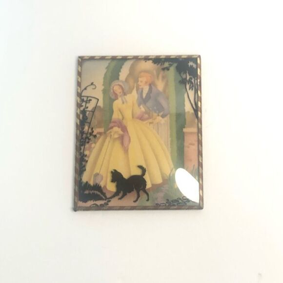 vintage reverse glass silhouette painting convex  bubble frame 4x5 playful dog - Picture 1 of 7